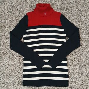 Lauren Ralph Lauren Ribbed Knit Turtleneck Size Medium Womens Red Striped